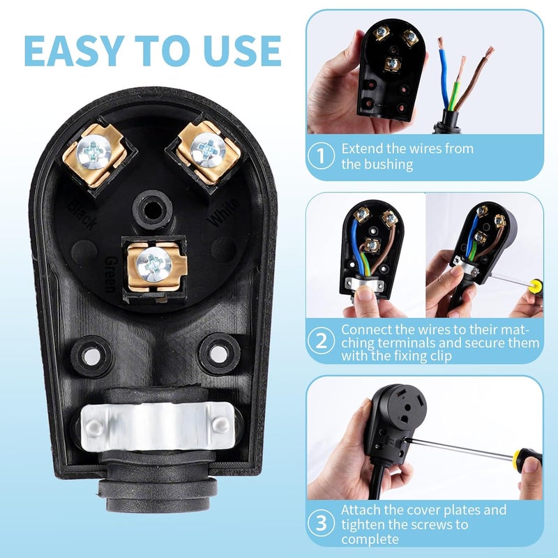 Rvhouse 30 Amp RV Replacement Plug 125 Volt Heavy Duty Female ETL Listed NEMA TT-30P with Ergonomic Grip Handle for RV Trailer Camper Caravan (30A Female Plug) - Image 4